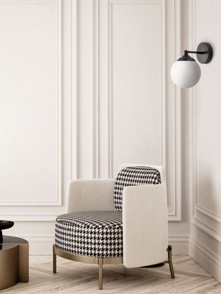 Černá nástěnná lampa, bílá skleněná koule, kulové stínidlo - FINO W1