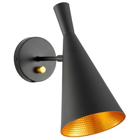 Černé skandinávské nástěnné svítidlo FOGGI W1 kónické stínidlo uvnitř zlaté