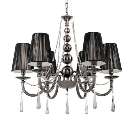 Černý křišťálový lustr FABIONE W6 se šesti rameny, vícebodový, na řetízku