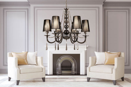 Černý křišťálový lustr FABIONE W6 se šesti rameny, vícebodový, na řetízku