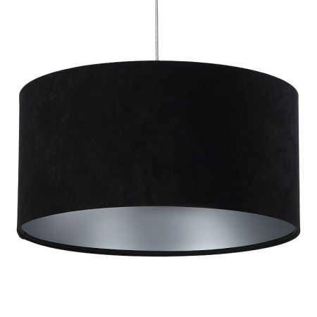 Černo-stříbrná závěsná lampa ve tvaru válce s velurovým stínidlem GLORIA