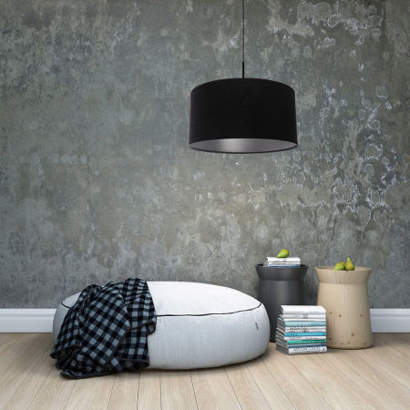 Černo-stříbrná závěsná lampa ve tvaru válce s velurovým stínidlem GLORIA