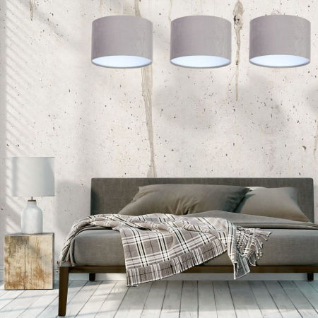 Šedo-bílé závěsné svítidlo ve tvaru válce s velurovým stínidlem KAMELIA