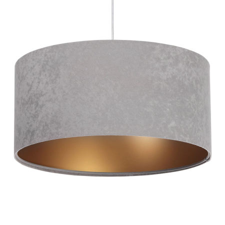 Šedá závěsná lampa s velurovým stínidlem se zlatým vnitřkem ve tvaru válce KAMELIA