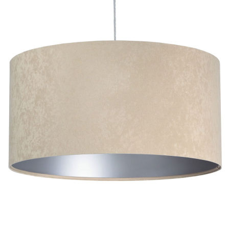 Béžové závěsné svítidlo s válcovým velurovým stínidlem se stříbrným vnitřkem NIGELLA