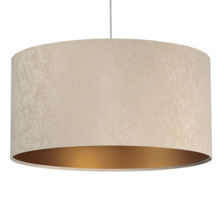 Béžové závěsné svítidlo s velurovým stínidlem ve tvaru válce se zlatým vnitřkem NIGELLA