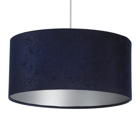 Tmavě modro-stříbrná závěsná lampa s válcovým velurovým stínidlem LOBELIA