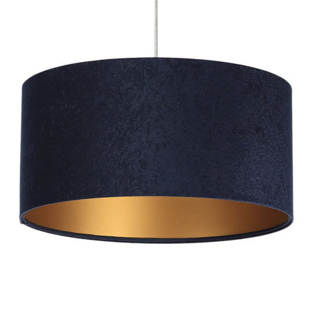 Tmavě modrá závěsná lampa s velurovým válcovým stínidlem se zlatým vnitřkem LOBELIA