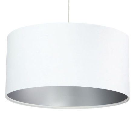 Bílé závěsné svítidlo s velurovým válcovým stínidlem se stříbrným vnitřkem LILIA