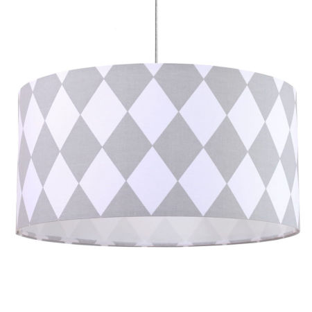 Šedo-bílé závěsné svítidlo s velurovým stínidlem s velkými kosočtverci