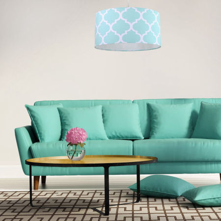 Mátové svítidlo se stínidlem ve tvaru válce z veluru s bílým marockým jetelem MAROKO