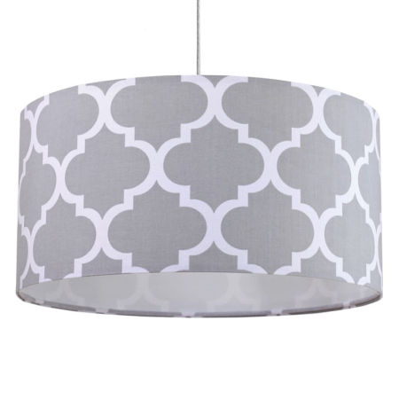 Šedo-bílé závěsné svítidlo s velurovým stínidlem MAROKO se vzorem marockého jetele