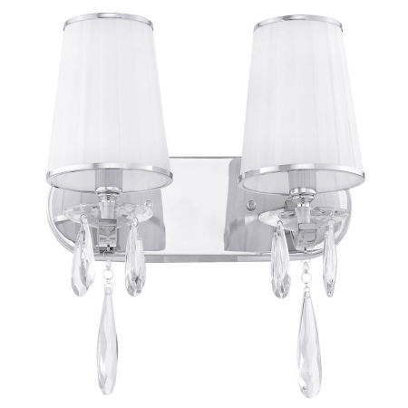 Dvojitá nástěnná lampa s křišťálovými krystaly ALESSIA W2, stříbrná, chromovaná, bílá stínítka