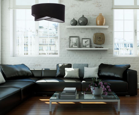 Černá závěsná lampa s velurovým stínidlem se stříbrným vnitřkem, asymetrie DONNA