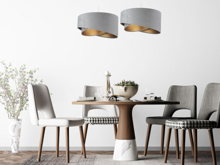 Šedo-zlatá závěsná lampa s velurovým asymetrickým stínidlem TAMI