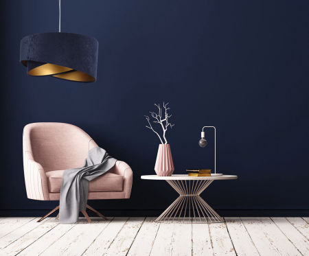 Tmavě modré závěsné svítidlo s velurovým stínidlem se zlatým vnitřkem, asymetrické LEA