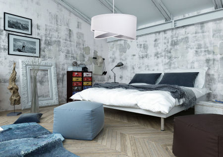 Bílé závěsné svítidlo, velurové, s asymetrickým stínidlem se stříbrným vnitřkem CECYLIA