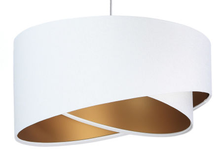 Bílá závěsná lampa s velurovým stínidlem se zlatým vnitřkem, asymetrická CHLOE