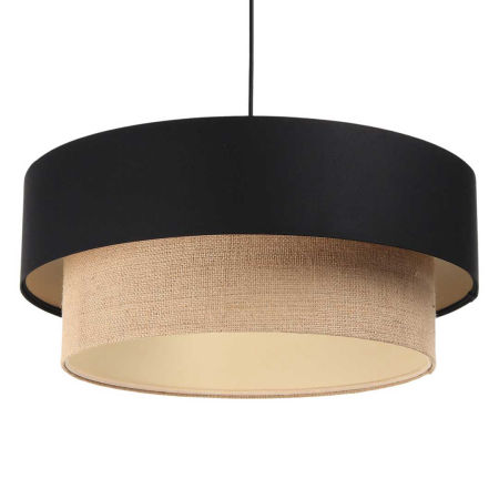 Béžová a černá závěsná lampa, dvojité jutové a saténové stínidlo s krémovým vnitřkem BOHO