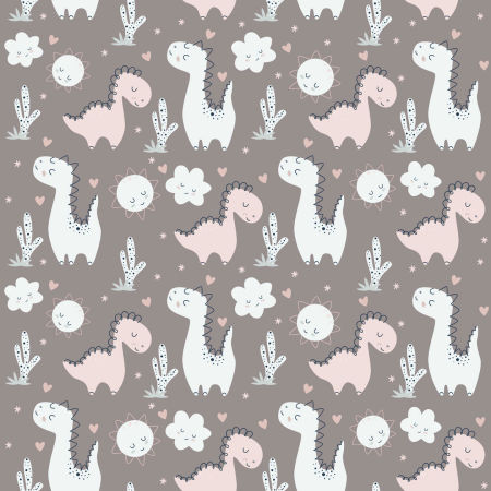 Dětská tapeta se zamilovanými dinosaury, mátovými a růžovými, vyhřívajícími se na plném slunci