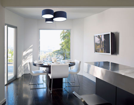 Tmavě modro-bílá sada stropních lamp s válcovými velurovými stínidly HONIR