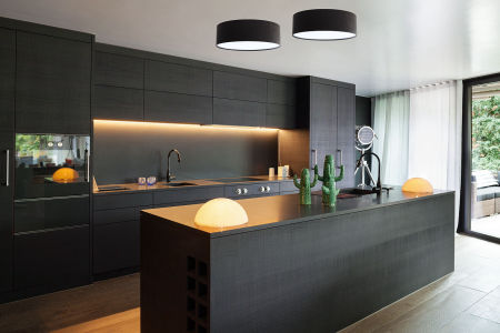 Černá stropní lampa s velurovým stínidlem ve tvaru válce, stropní svítidlo ALON