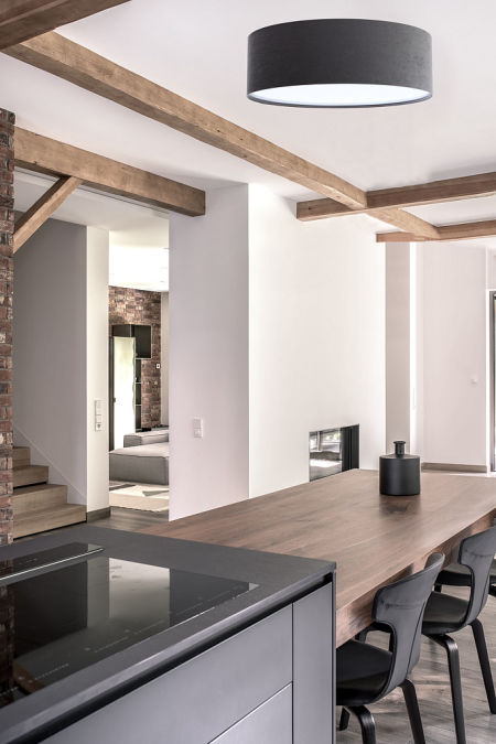 Grafitové stropní svítidlo, kulatá lampa s válcovým, velurovým stínidlem