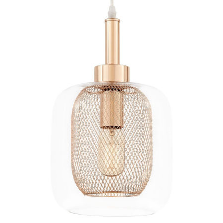 Módní loftový lustr BESSA GOLD, lampa s kovovou síťkou, průhledné sklo