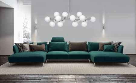 Designová horizontální závěsná lampa PETRICA chrom, stínidla koule