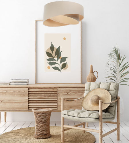 Krémovo-béžové závěsné svítidlo s válcovitými asymetrickými stínidly z lněné tkaniny BOHO