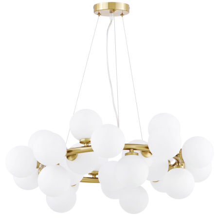 Vícebodová závěsná lampa MARSIADA v mosazné barvě, moderní bílá stínidla ve tvaru koule