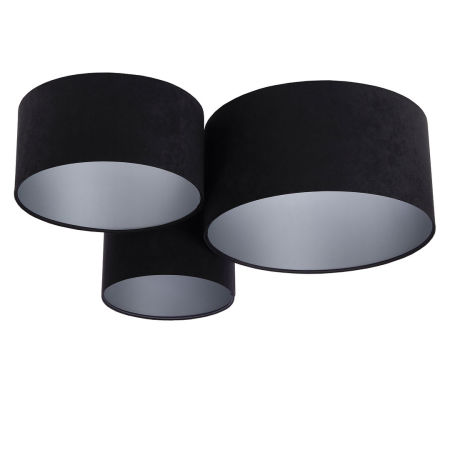 Černé stropní svítidlo, sada kulatých velurovými stínidel se stříbrnými vnitřky FLOJD