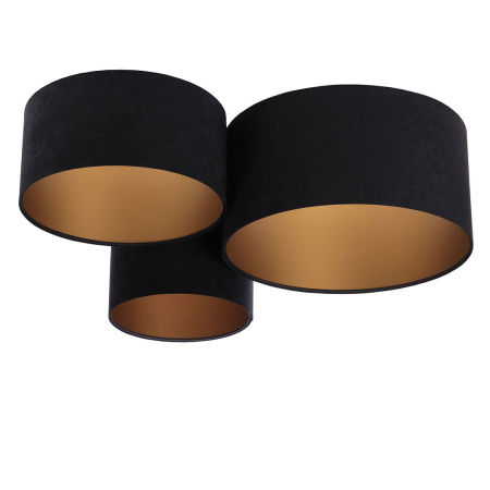 Černé stropní svítidlo, sada velurových stínidel ve tvaru válce se zlatým vnitřkem FLOJD