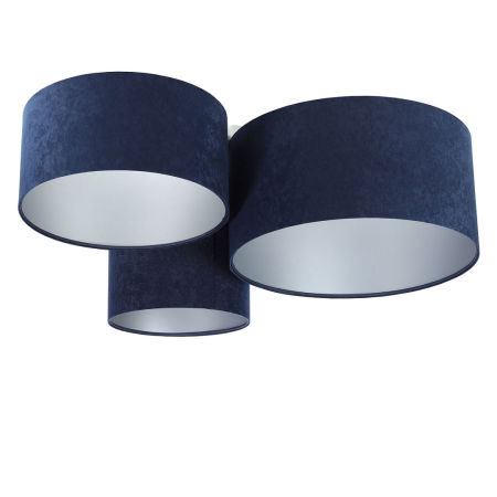 Tmavě modrá stropní lampa s kulatými velurovými stínidly se stříbrnými vnitřky, sada svítidel HONIR