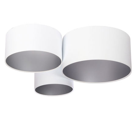 Bílé stropní svítidlo, sada válcových velurových stínidel se stříbrnými vnitřky BEVIN