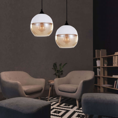 Loftová bílá závěsná lampa, lustr skleněná koule ALBION transparentní průzračná
