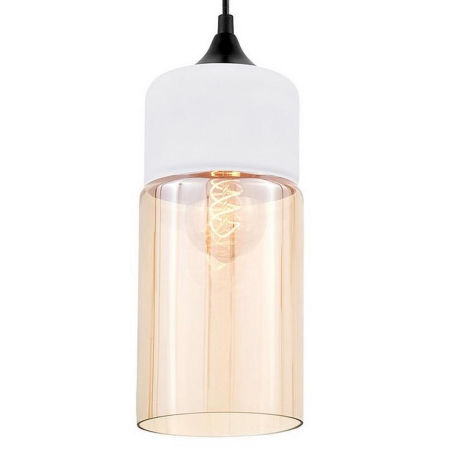 Bílá kovová industriální závěsná lampa, lustr ZENIA úzká skleněná trubice