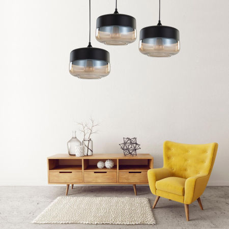 Industriální, průmyslový lustr BARLET, závěsné svítidlo s černým kovovým stínidlem