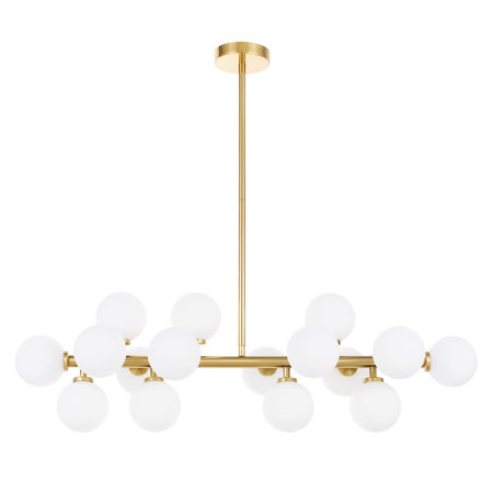 Elegantní, mosazné, závěsné svítidlo PETRICA bílé stínidla skleněné koule