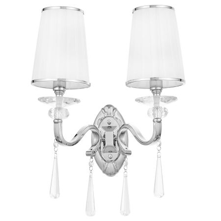 Křišťálové nástěnné svítidlo FEDERRICA W2 chromovaný rám, dvě bílá stínidla