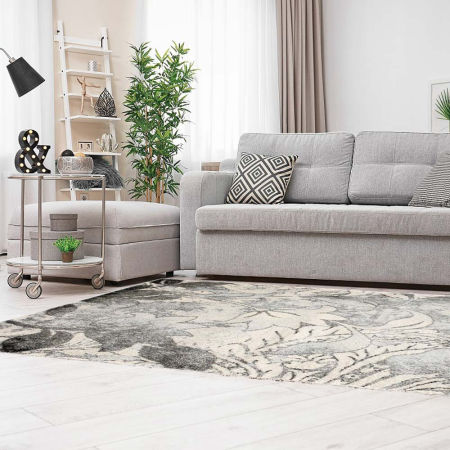 Šedý silný koberec s květinovým vzorem Home Jungle