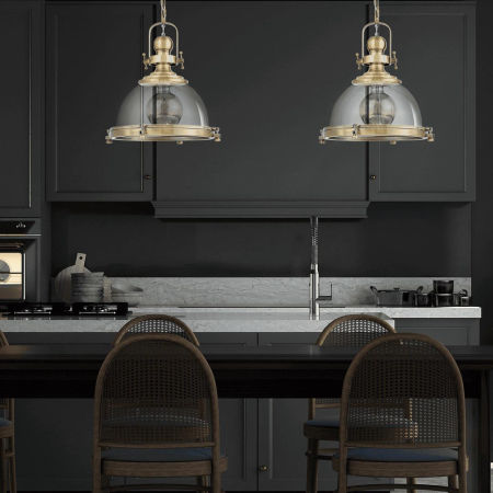 Industriální loftové závěsné svítidlo FALCO, mosazná barva, skleněné stínidlo