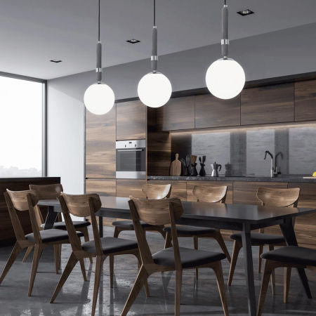 Závěsný lustr GRANINO D20 ve stylu glamour, chromované prvky, bílé kulaté stínítko