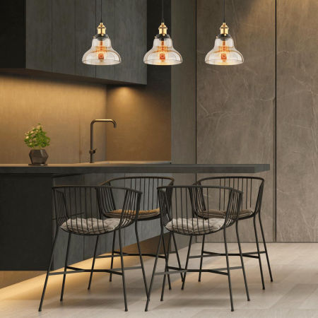 Jantarová závěsná lampa ZUBI skleněná kopule industriální retro vintage