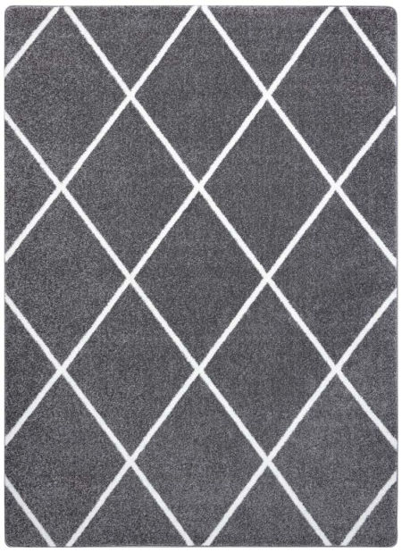 Elegantní skandinávský koberec do obývacího pokoje, ložnice, kostkovaný tmavě šedý, bílé kosočtverce