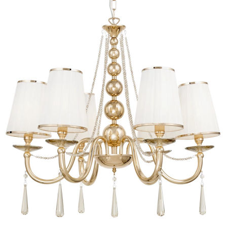 Zlatý klasický křišťálový lustr FABIONE W6 se šesti rameny, na řetízku