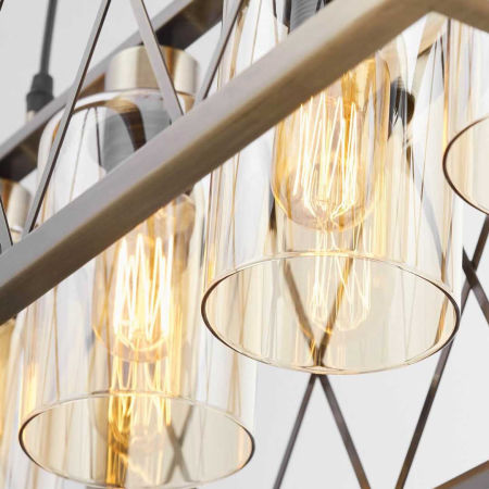 Závěsná drátová průmyslová lampa NORTIS, mosaz, staré zlato, klec