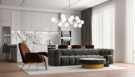 Moderní závěsná lampa, lustr PETRICA W16 zlatá skleněná stínítka koule