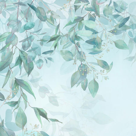 Akvarelová dekorativní tapeta na zeď - růžoví plameňáci na tyrkysové louce