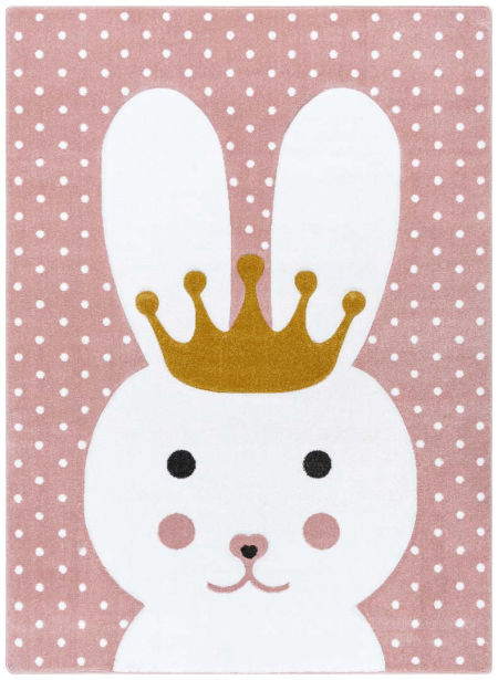 Růžový koberec pro dívku, holčičku s králíčkem a s puntíky, světlý pastelový vzor